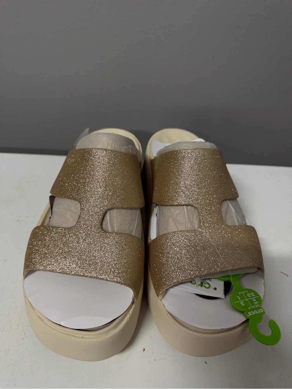CROCS Women's Glitter Slide Sandals in Gold Metallic